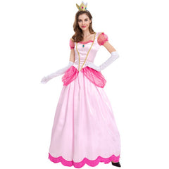 Super Mario Peach Adult Princess Dresses Costume Woman Cosplay Halloween