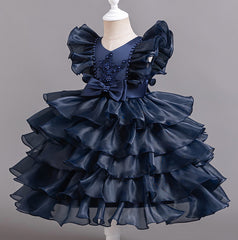 Flower Girl Dress Bow Pearl Wedding Dress Lace Princess Dress Birthday Costume Party Dress Holiday