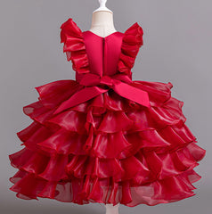 Flower Girl Dress Bow Pearl Wedding Dress Lace Princess Dress Birthday Costume Party Dress Holiday