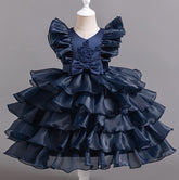 Flower Girl Dress Bow Pearl Wedding Dress Lace Princess Dress Birthday Costume Party Dress Holiday