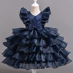 Flower Girl Dress Bow Pearl Wedding Dress Lace Princess Dress Birthday Costume Party Dress Holiday
