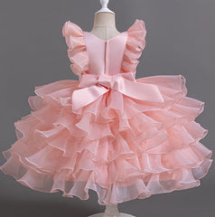 Flower Girl Dress Bow Pearl Wedding Dress Lace Princess Dress Birthday Costume Party Dress Holiday