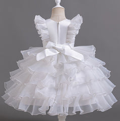 Flower Girl Dress Bow Pearl Wedding Dress Lace Princess Dress Birthday Costume Party Dress Holiday
