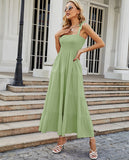 Women Summer Boho Floral Smocked Bust Sleeveless Tie Strap Tiered Long Sundress