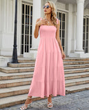 Women Summer Boho Floral Smocked Bust Sleeveless Tie Strap Tiered Long Sundress