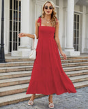 Women Summer Boho Floral Smocked Bust Sleeveless Tie Strap Tiered Long Sundress