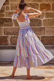 Striped Smocked Tie Strap Tiered Maxi Dress for Women