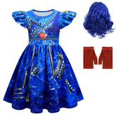 Descendants Uma Costume Dress Toddler Kids Cosplay Outfit with Wig & Gloves for Girls