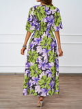 Women Summer Tropical Floral Deep V High Split Boho Maxi Dress