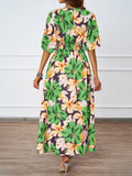 Women Summer Tropical Floral Deep V High Split Boho Maxi Dress