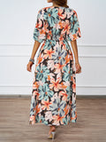 Women Summer Tropical Floral Deep V High Split Boho Maxi Dress