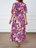 Women Summer Tropical Floral Deep V High Split Boho Maxi Dress