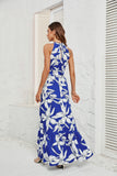 Floral Halter Sleeveless Belted Ruffle Hem Maxi Dress for Women