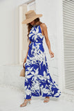 Floral Halter Sleeveless Belted Ruffle Hem Maxi Dress for Women