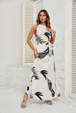 Floral Halter Sleeveless Belted Ruffle Hem Maxi Dress for Women