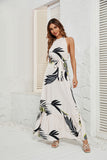 Floral Halter Sleeveless Belted Ruffle Hem Maxi Dress for Women