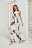 Floral Halter Sleeveless Belted Ruffle Hem Maxi Dress for Women