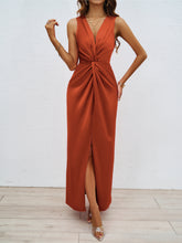 Elegant V-Neck Twist Front Sleeveless Split Bodycon Maxi Dress for Women