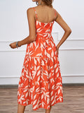 Women Summer Boho Leaf Print Square Neck Cami Tiered Sundress