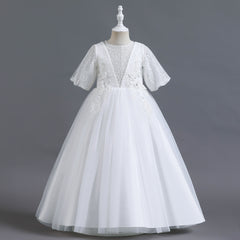 Flower Girl Dress Bow Net Princess Dress Birthday Costume Party Holiday Wedding