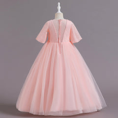 Flower Girl Dress Bow Net Princess Dress Birthday Costume Party Holiday Wedding