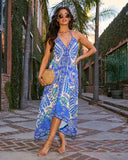 Floral Halter Backless Tie Waist Boho Maxi Dress for Women
