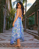 Floral Halter Backless Tie Waist Boho Maxi Dress for Women
