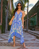Floral Halter Backless Tie Waist Boho Maxi Dress for Women