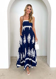 Women Summer Vacation Spaghetti Strap Embroidered Boho Maxi Dress