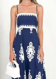 Women Summer Vacation Spaghetti Strap Embroidered Boho Maxi Dress
