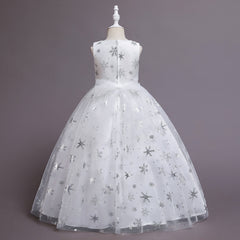 Flower Girl Dress Princess Dress Birthday Costume Party Holiday Wedding Snow Bow