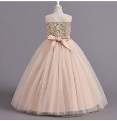 Flower Girl Dress Bow Wedding Dress Pearl Lace Sequins Princess Dress Birthday Costume Party Holiday