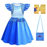 Descendants Chloe Charming Costume Dress Toddler Kids Cosplay Outfit with Gloves & Bag for Girls