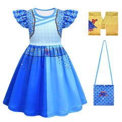 Descendants Chloe Charming Costume Dress Toddler Kids Cosplay Outfit with Gloves & Bag for Girls
