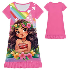 Moana 2 Nightgown Rainbow Flowers Dress Pajamas For Girls