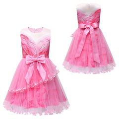 Wicked Glinda Costume Dress Pink Tulle Party Gown with Bow for Girls