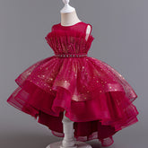 Flower Girl Dress Bow Trailing Wedding Dress Lace Pearl Princess Dress Birthday Costume Party Holiday