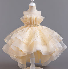 Flower Girl Dress Bow Trailing Wedding Dress Lace Pearl Princess Dress Birthday Costume Party Holiday