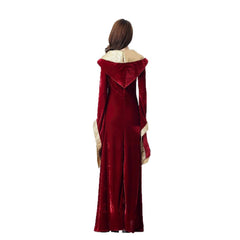 Medieval Renaissance Hooded Costume Dress Velvet Lace Up Long Gown for Women