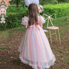 Flower Girl Dress Birthday Holiday Wedding Dresses Trailing Princess Party Rainbow