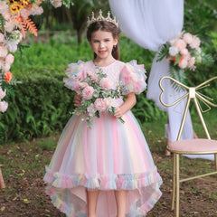 Flower Girl Dress Birthday Holiday Wedding Dresses Trailing Princess Party Rainbow