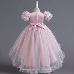 Flower Girl Dress Birthday Holiday Wedding Dresses Trailing Princess Party Rainbow
