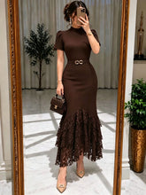 Elegant Short Sleeve Bodycon Mermaid Wedding Party Midi Dress for Women