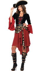 Women's Pirate Costume Set - High-Low Dress Skull Sash Pirate Hat