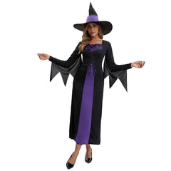Women's Halloween Wicked Witch Costume With Hat Adult Cosplay Dress