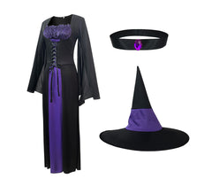 Women's Halloween Wicked Witch Costume With Hat Adult Cosplay Dress