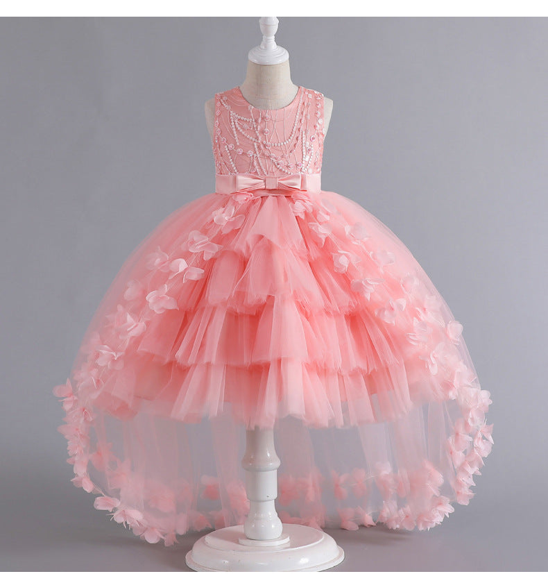 Wedding Dress Flower Girl Dress Bow Sequins Princess Dress Birthday Costume Party Holiday