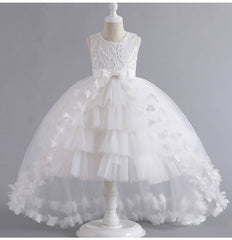 Wedding Dress Flower Girl Dress Bow Sequins Princess Dress Birthday Costume Party Holiday