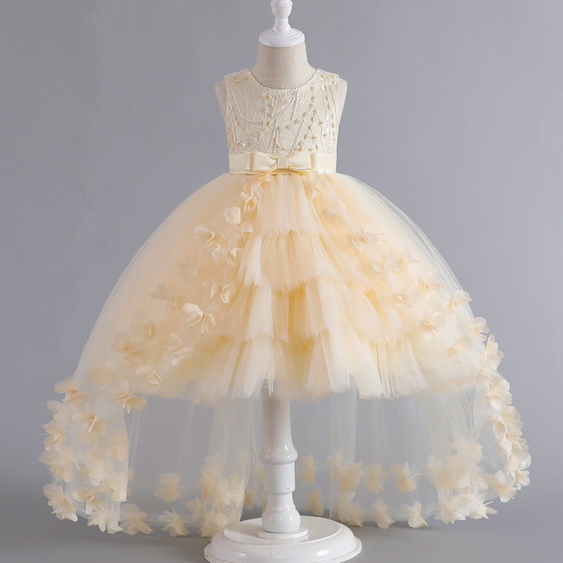 Wedding Dress Flower Girl Dress Bow Sequins Princess Dress Birthday Costume Party Holiday