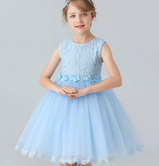 Pearl Wedding Dress Lace Bow Flower Girl Dress Princess Dress Birthday Costume Party Holiday